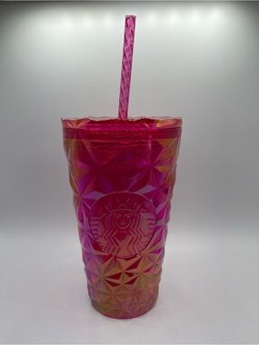 Starbucks Iridescent Hot Pink Studded Cold Cup with Straw